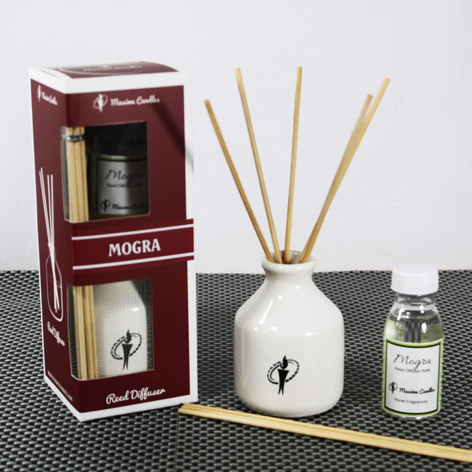 Ceramic Mogra Scented Reed Diffuser Home Fragrances Gift Set (White)
