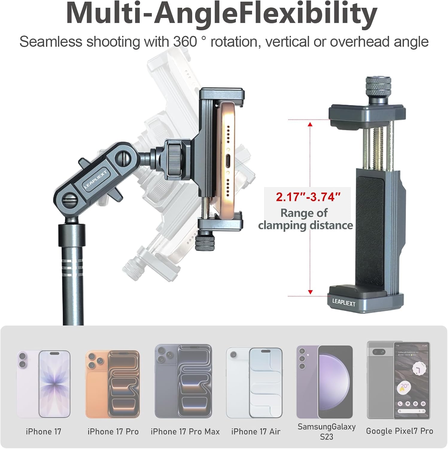 Aluminum Phone & Tablet Mount Bundle – 360° Rotating Gooseneck Arm & Universal Tablet Magic Arm Mount with 1/4" Screw & Arca‑Swiss QR, Fits 3.5‑6.5" Phones & 5‑8.8" Tablets/iPad mini