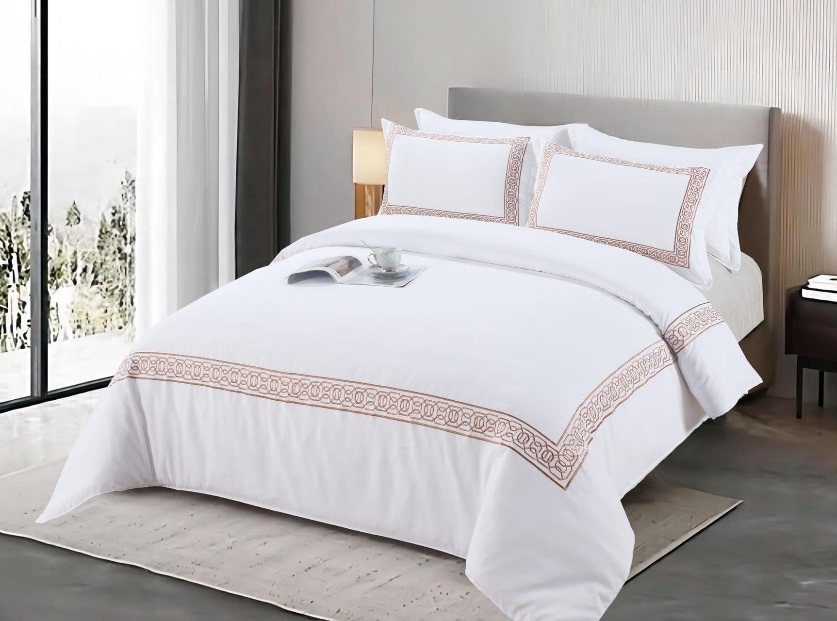 super King &king&single size Bedsheet Embroidered 6pcs One Set High Cotton Quality Bedding Set Duvet Cover (Multicolor 25, Super King)
