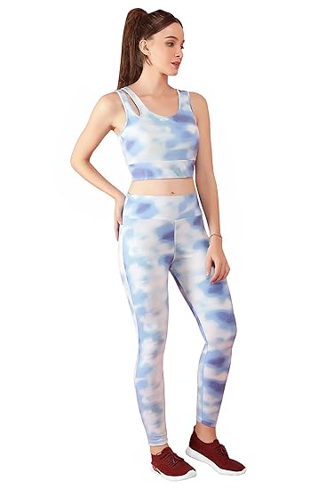 Shibori Printed Dry Fit Fabric Padded Bra Top And Track Pant Set |