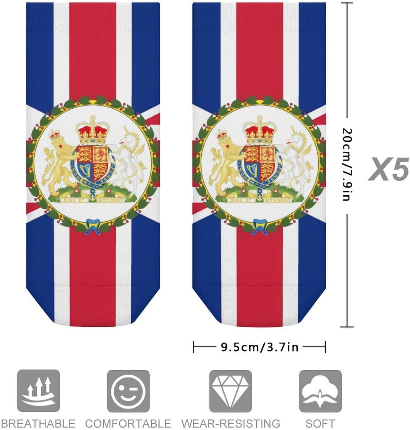 Union Jack British Flag UK Socks for Men Women 5 Pairs Ankle Socks
