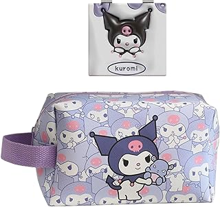 Kitty Travel Cosmetic Bag Cute Large Melody Cartoon Cosmetic Pouch Makeup Bag Foldable Storage Bags Anime Makeup Pouch with Mirror Travel Toiletry Bag Kawaii Accessories for Girls Women(Purple)