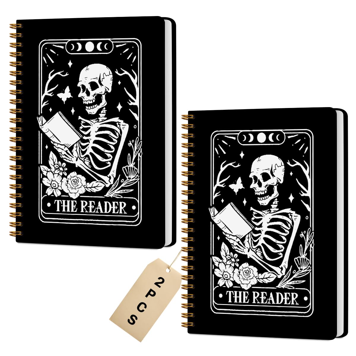 2 Packs the Reader Goth Tarot Spiral Notebook, Gifts for Women Teacher