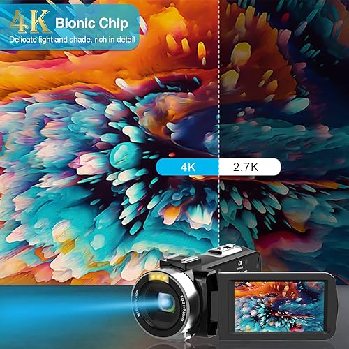 Miniatura 2 de Cámara de video 4K con micrófono HD, videocámara con visión nocturna IR, cámara digital WiFi, zoom digital 18X, cámara de vlogging para YouTube,