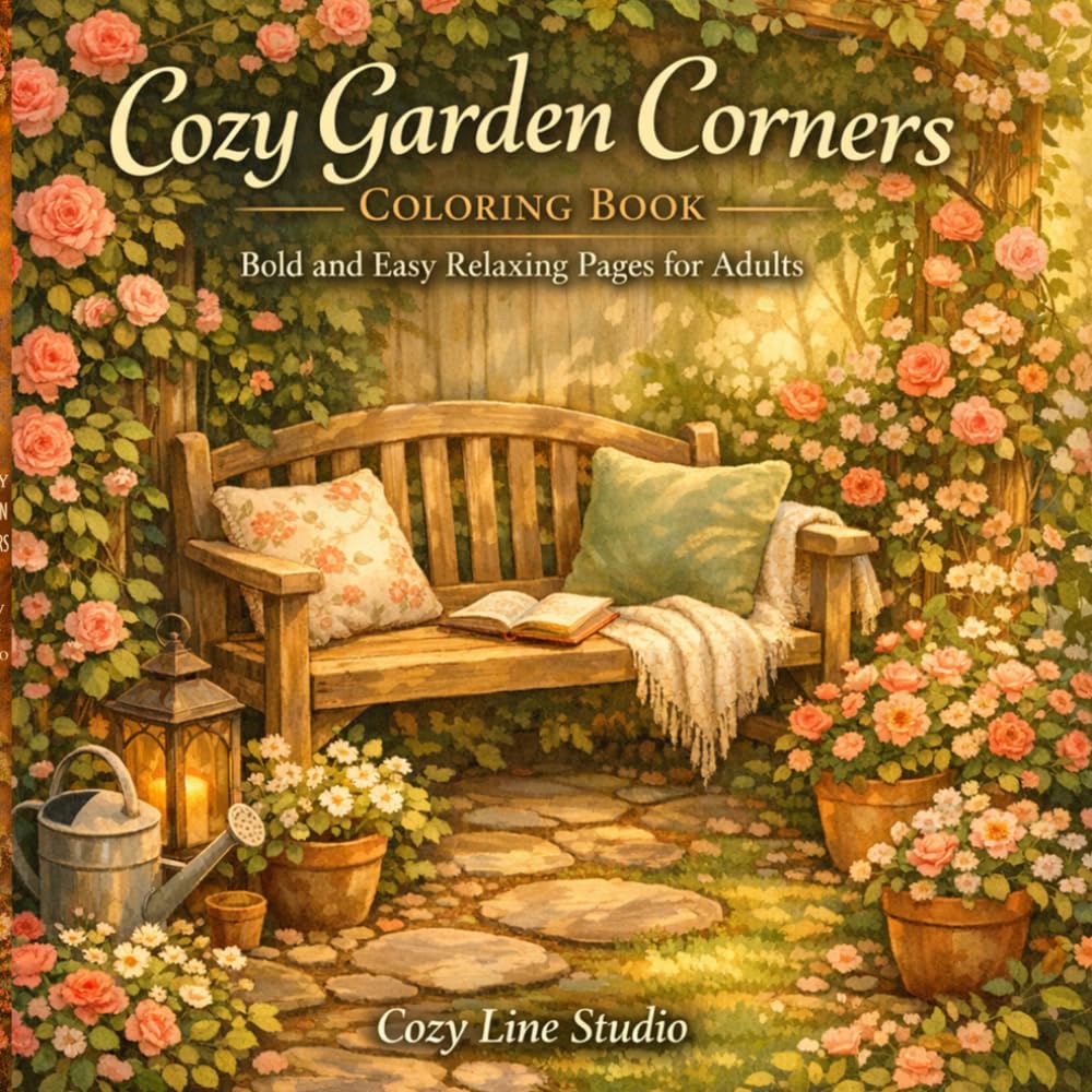 Cozy Garden Corners Coloring Book: Bold and Easy Relaxing Pages for Adults (Cozy Line Studio Collection)