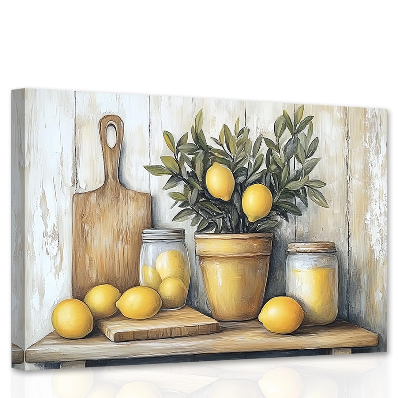 CCWACPP Lemon Wall Art Kitchen Pictures Decor Fruit Canvas Art Yellow Lemon Painting Print Rustic Kitchen Dining Room Restaurant Decor Framed (50L x 75W cm)