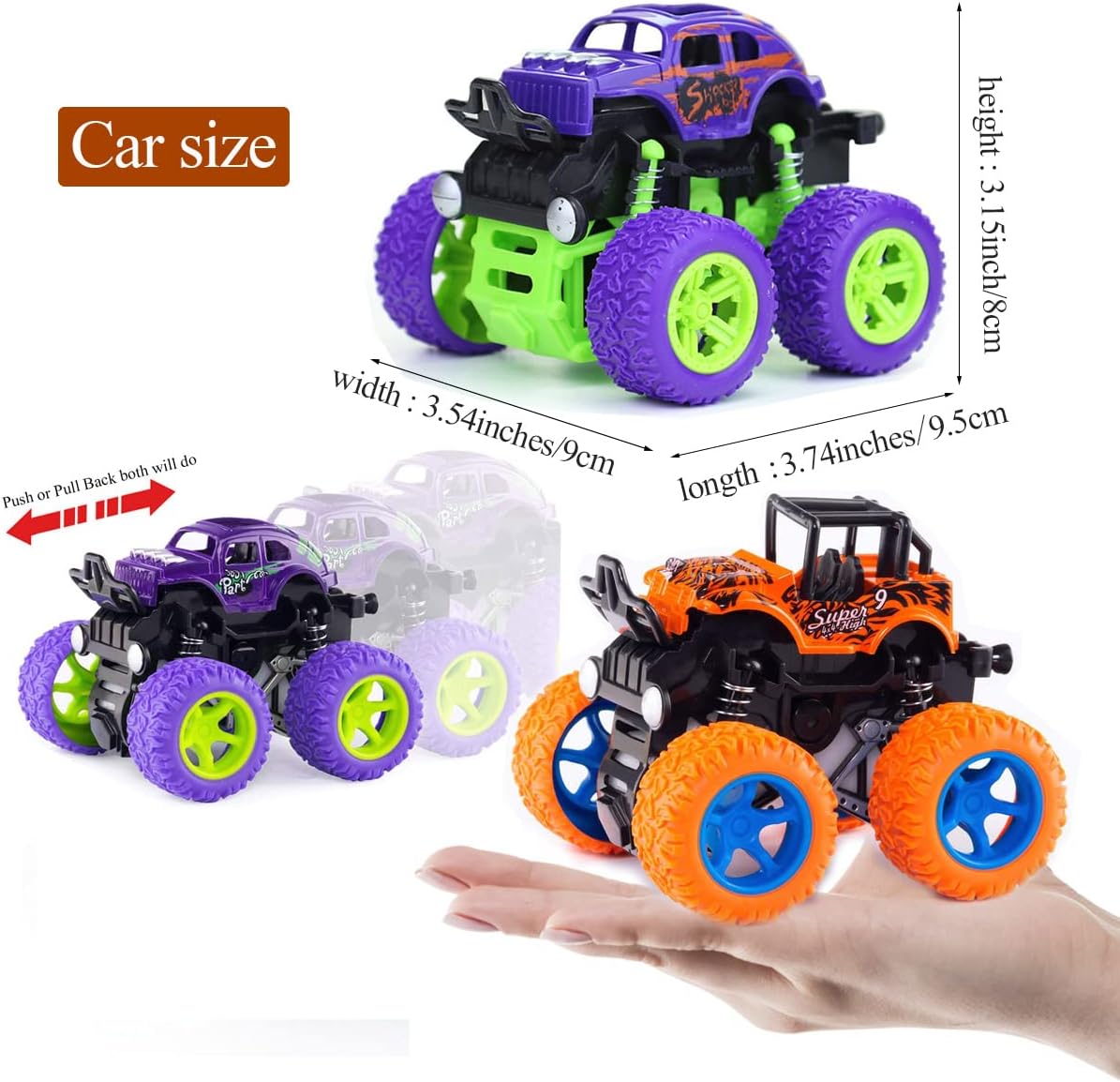 JAFATOY 2 Pack Monster Trucks Toys for Boys, Pull Back Cars Monster Toy Trucks for Toddlers Toy Cars for 1-12 Years Old Boys Girls Great Car Toy Gift for Kids