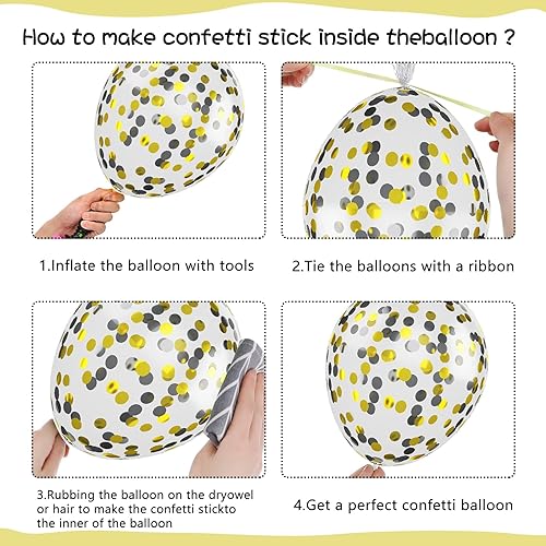 Miniatura 4 de Paready Globos negros y dorados, 60 globos de fiesta negros y blancos de 12 pulgadas, globos de látex metálicos dorados y blancos, globos de helio