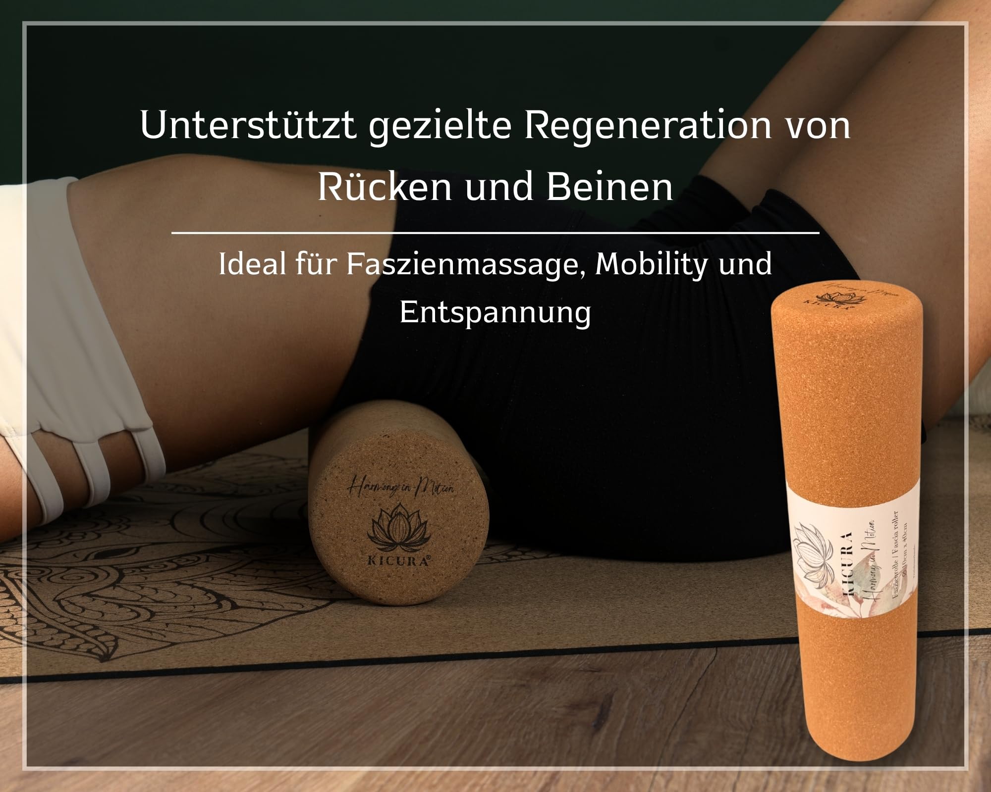 Kork Faszienrolle aus Naturkork, 40 cm lang, Ø 10 cm, hart, für Faszienmassage, Yoga und Pilates