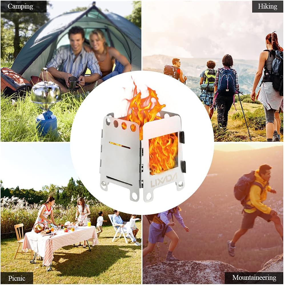 Lixada Camping Stove Wood Burning Stoves Portable Backpacking Stove Stainless Steel Alcohol Stove for Outdoor Camping Hiking Backpacking Picnic BBQ