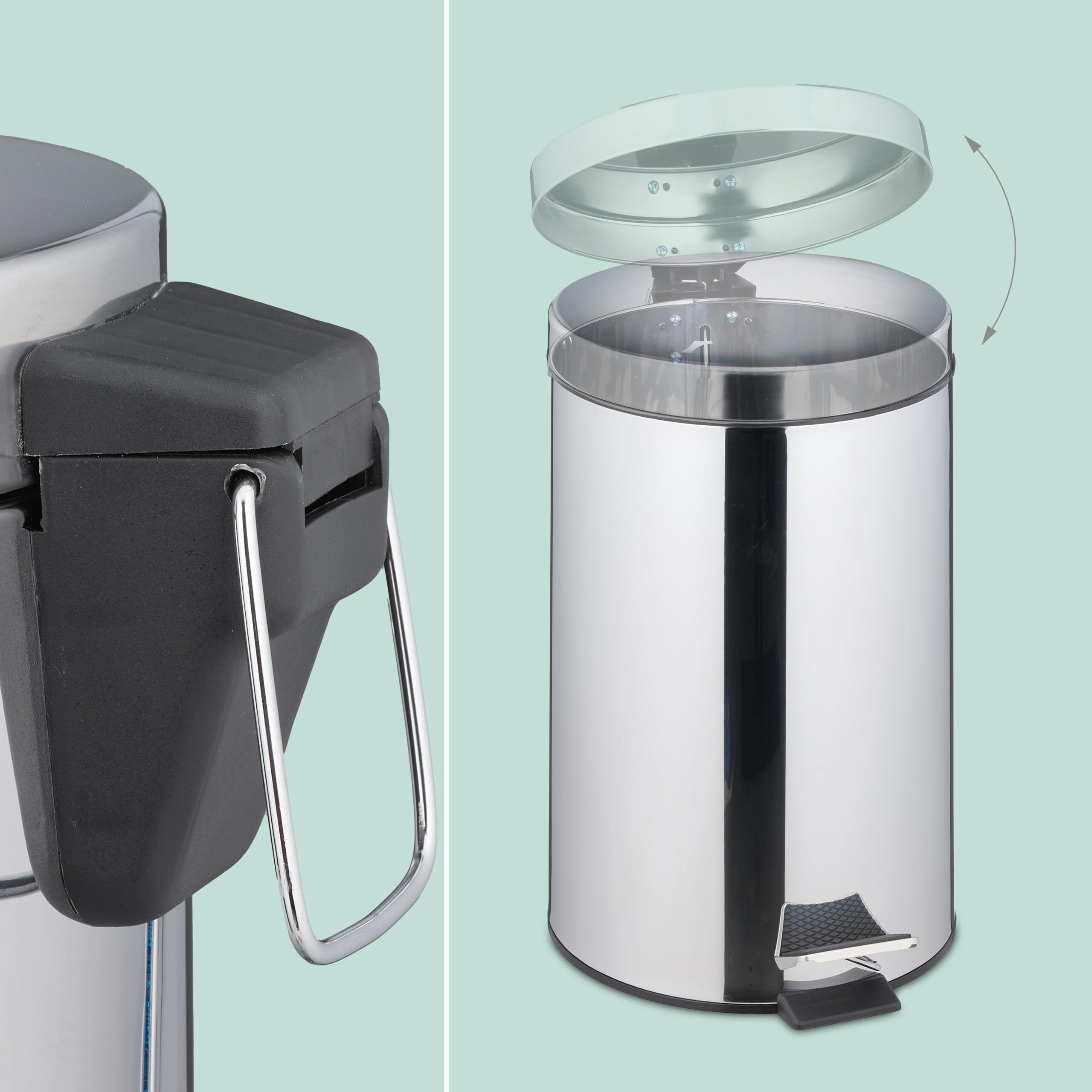 Relaxdays Pattumiera Cucina, Cestino Rifiuti 20 L, Pedale e Cestello Interno Rimovibile, Cesto Acciaio Inox, Argentato