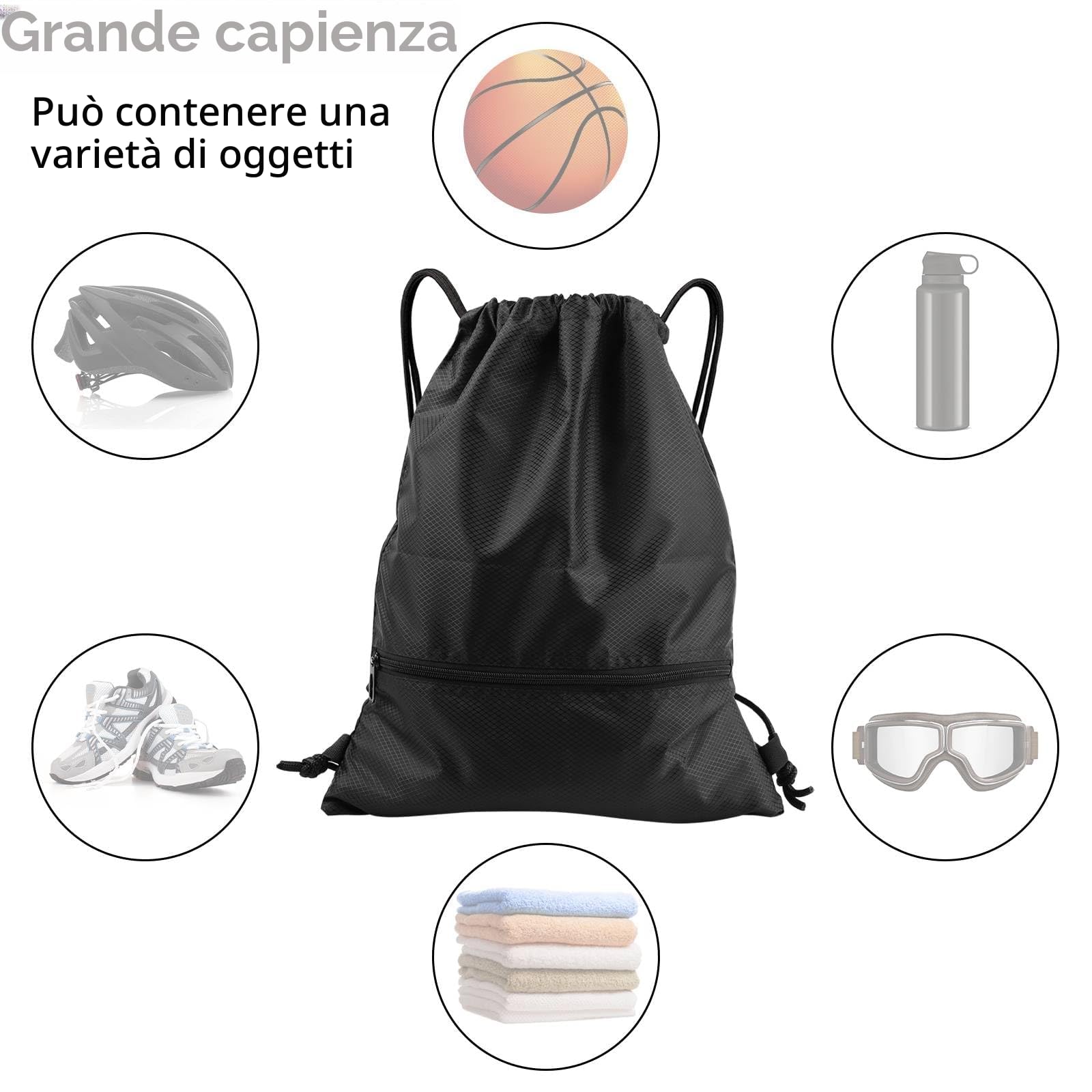 Gym Sack Sacca Sportiva Unisex, Borsa con Coulisse Sacca Sportiva, Sacchetta Sportiva Grande capacità Zaino con Coulisse Donna Zaino palestra uomo