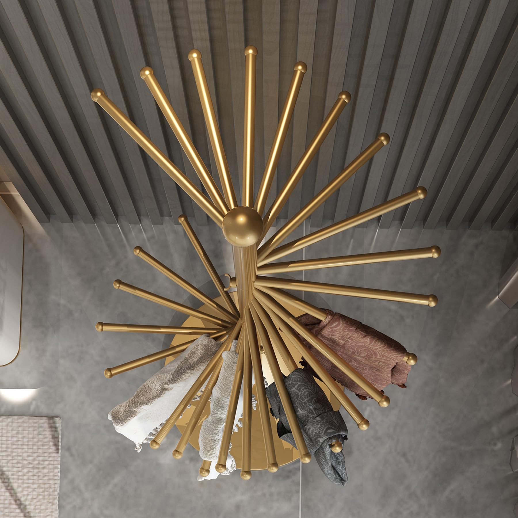 Appendiabiti in metallo, supporto per sciarpa a spirale autoportante, appendiabiti multifunzionale con 30 aste per cravatte, cintura, pantaloni, asciugamano (oro, 42 x 170 cm)