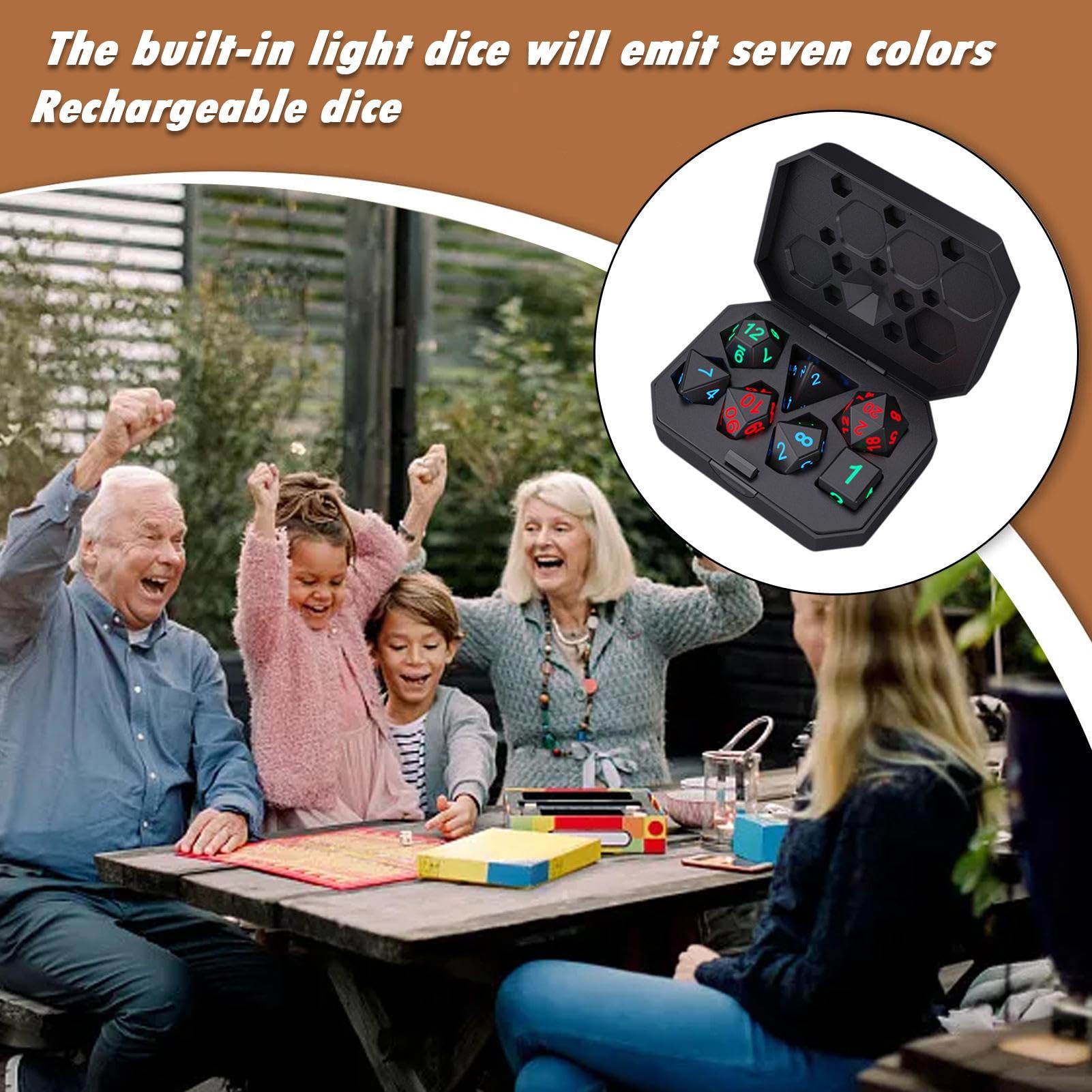 Jeu De Dés Lumineux Rechargeables Polyédriques – LED Multicolores Clignotantes, Avec Boîtier De Charge, Pour RPG Et Jeux De Rôle