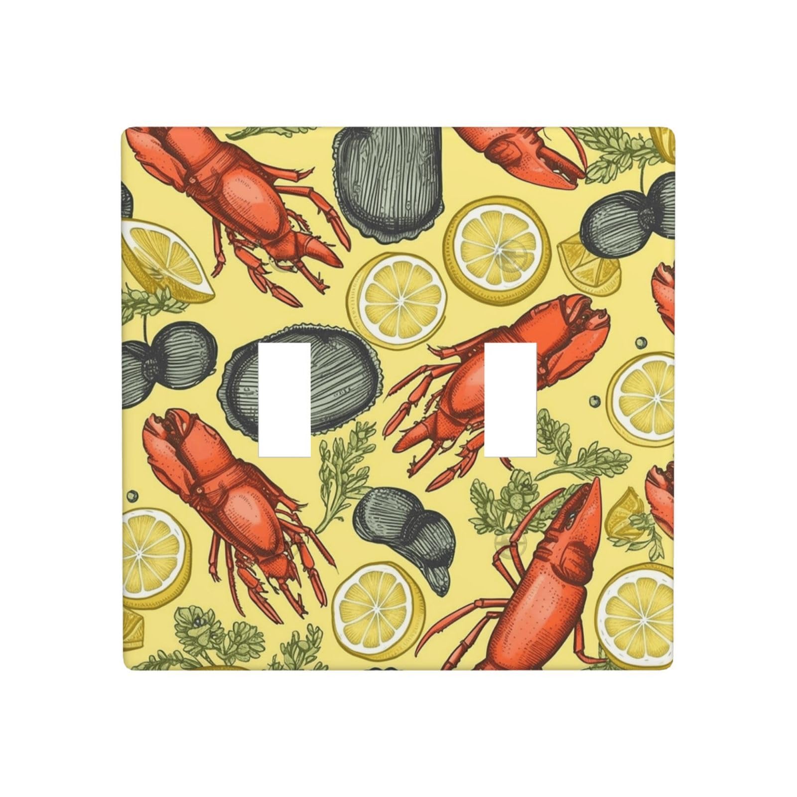 2 Gang Double Toggle Wall Plates, Unbreakable Decorative Duplex Light Switch Plate Covers Lobster And Lemon Electrical Switchplate Cover Faceplate For Bathroom Kitchen Decor