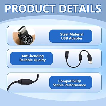 USB Breakaway Cable for Xbox and Xbox 360 Controller, Replacement Safety Adapter Compatible with Wired Gamepad, Stable Data and Power Pass-Through, Detachable Lead for Home Console Use – Black