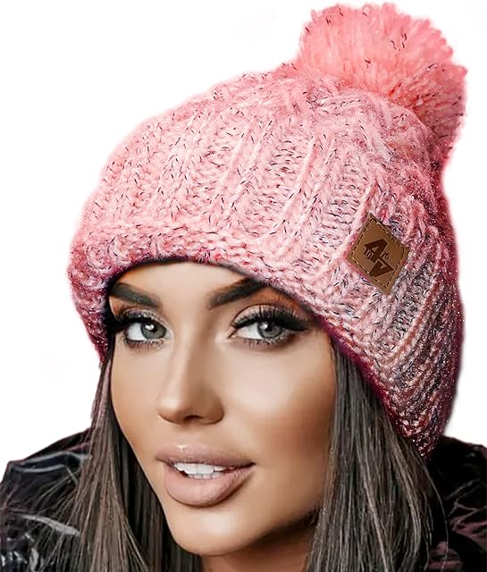 4sold Mens Womens Beanie Warm Winter Cable Knitted Bobble Hat Plain Ski Pom Wooly Cap Full Cosy Fleece Liner