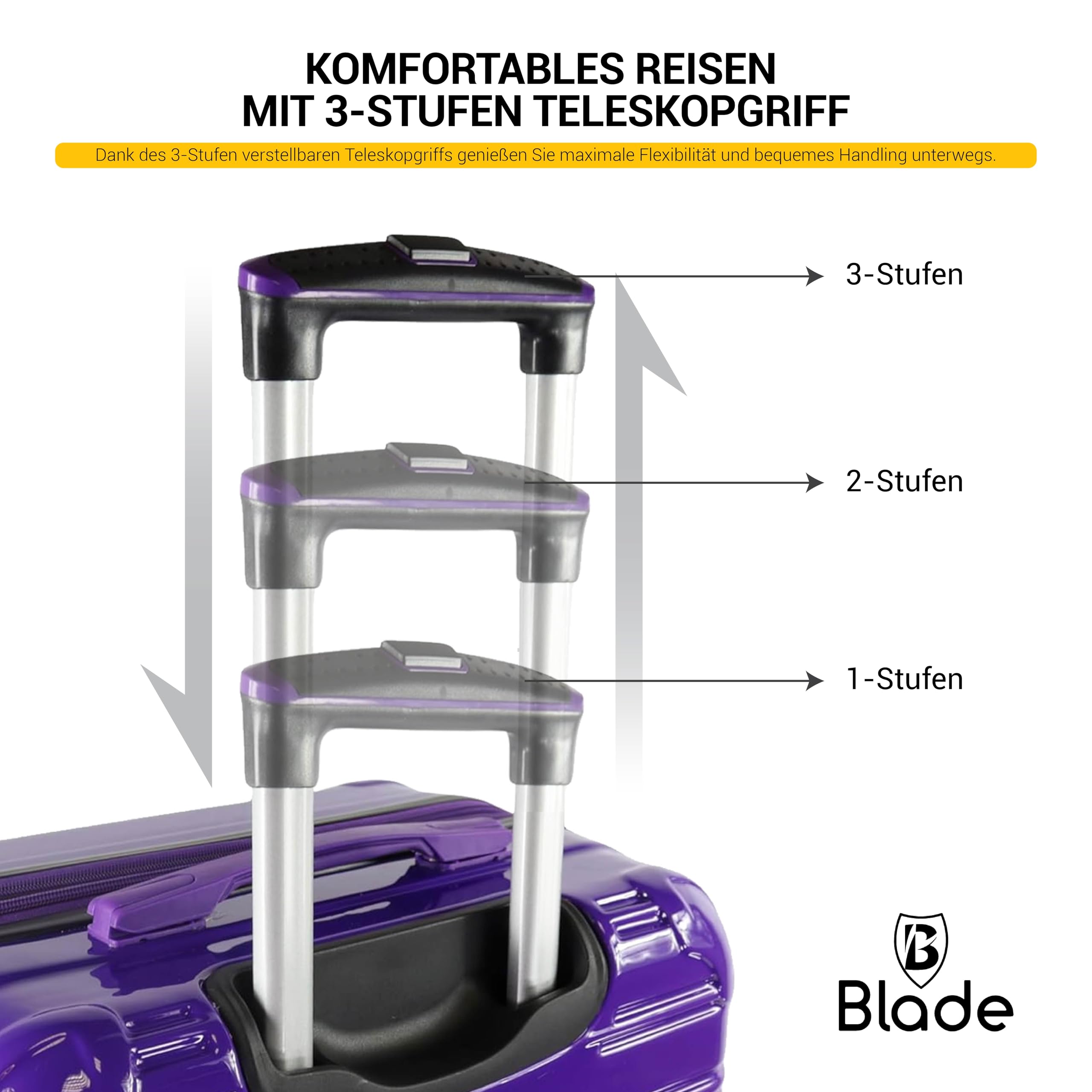 Blade Erweiterbares Handgepäck - Hartschalen Koffer Trolley - Leichter Reisekoffer Handgepäck aus ABS+PC mit TSA Schloss - 4 Spinner Räder Koffer- Rollkoffer (Lila-L)