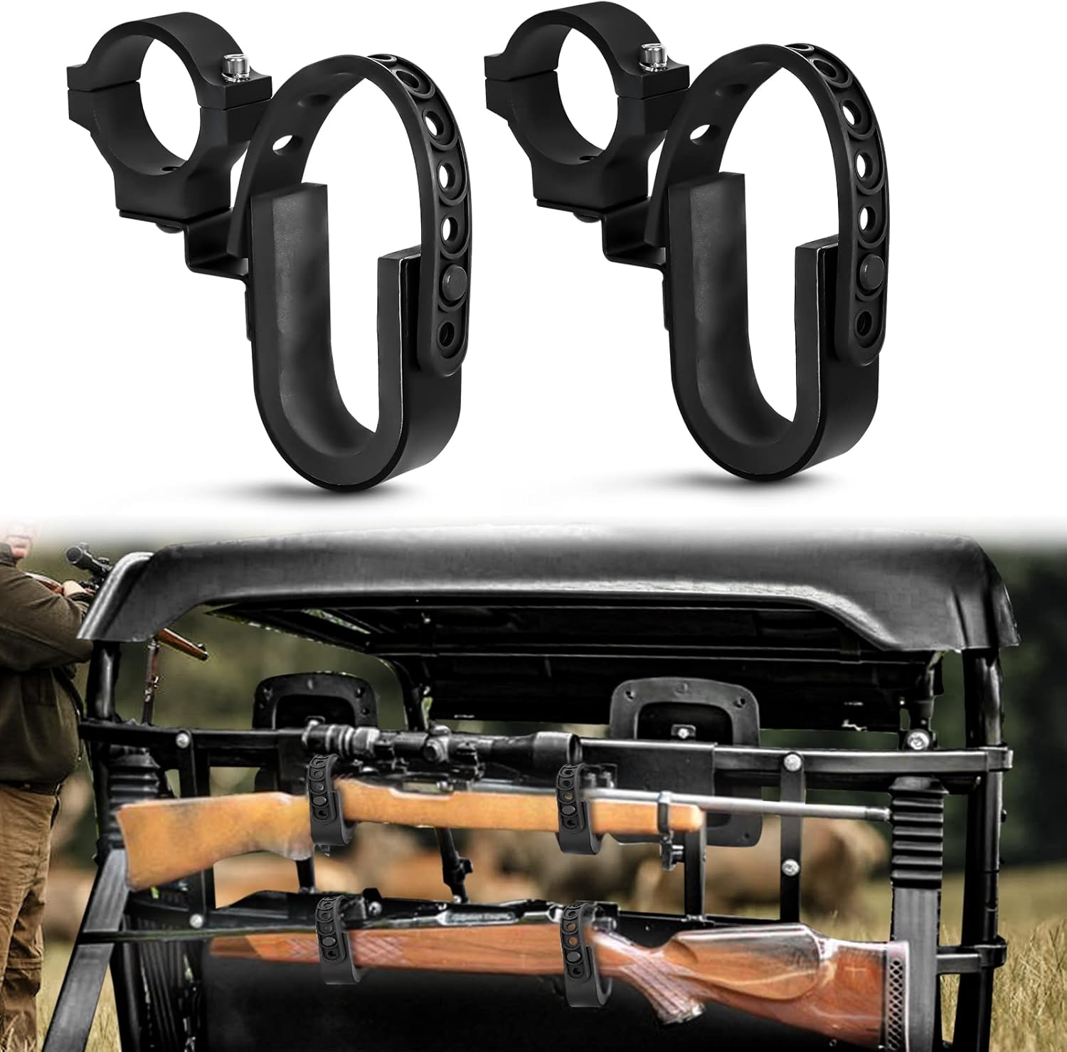 UTV Gun Holder and Gun Rack, BESTZHEYU 2 PCS UTV Gun Holder Shovel Mount Bow &Utility Racks Fit for 1-2'' Round Roll Bar Compatible with Polaris RZR Ranger Can AM Honda Kawasaki Snowmobile : Automotive