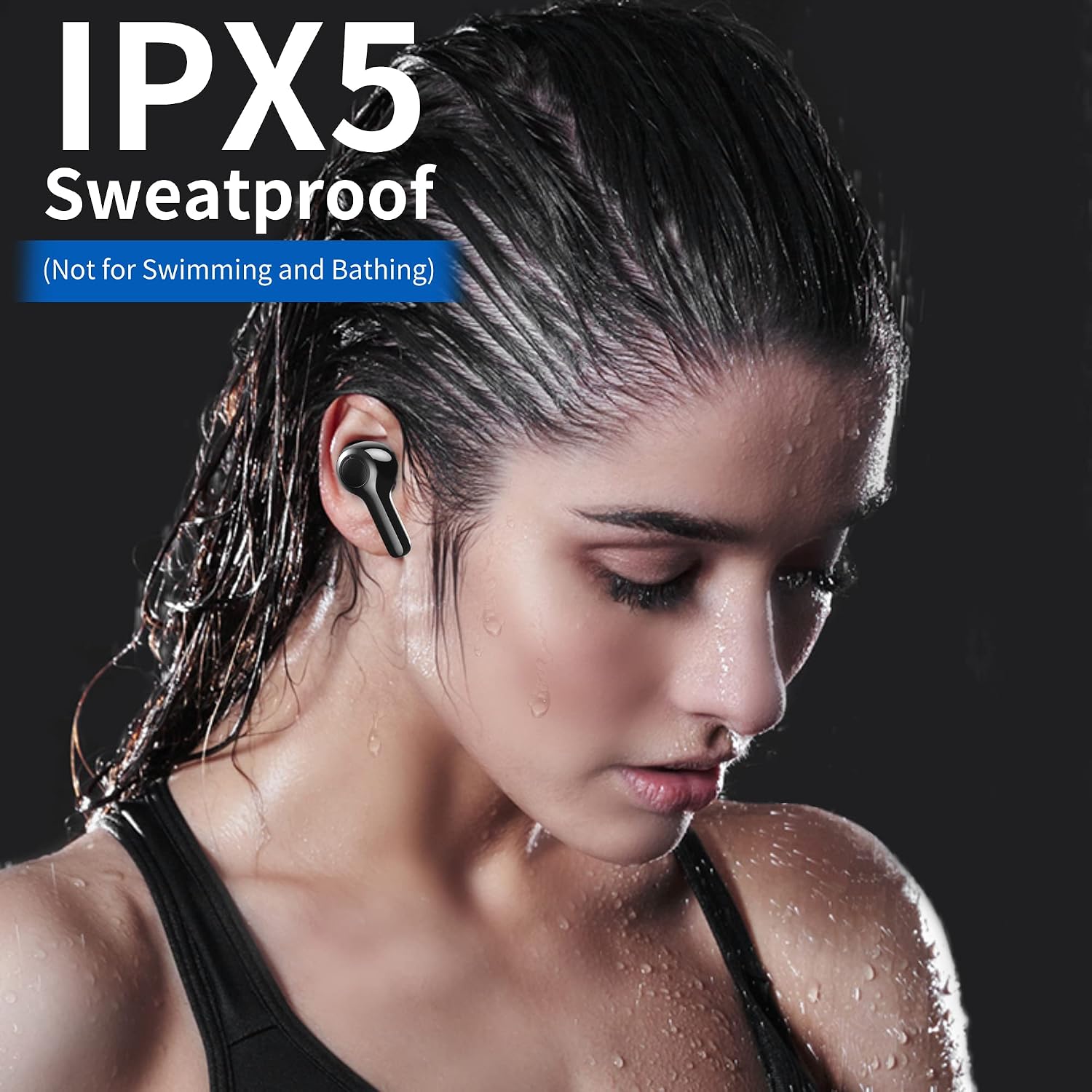 Woman wearing Lanteso earbud, demonstrating comfortable fit