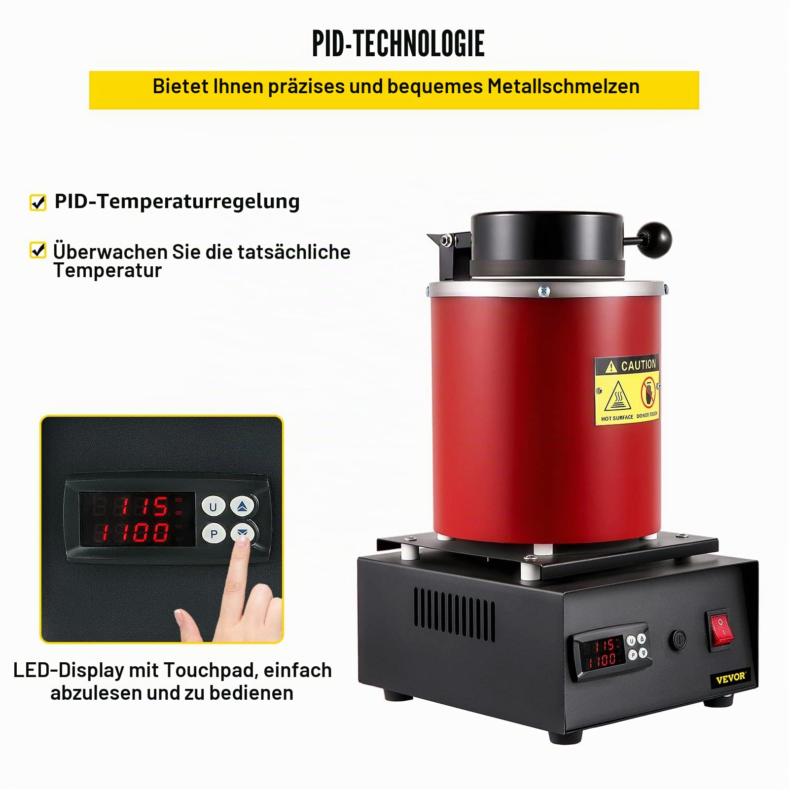 VEVOR Schmelzofen, automatisch, elektrisch, 3 kg, 1750 W, Goldschmelzofen, 1150 °C, professioneller Schmelzofen, digitale Steuerung mit Tiegel aus Graphit, schnelle Erwärmung für Metallbehandlung