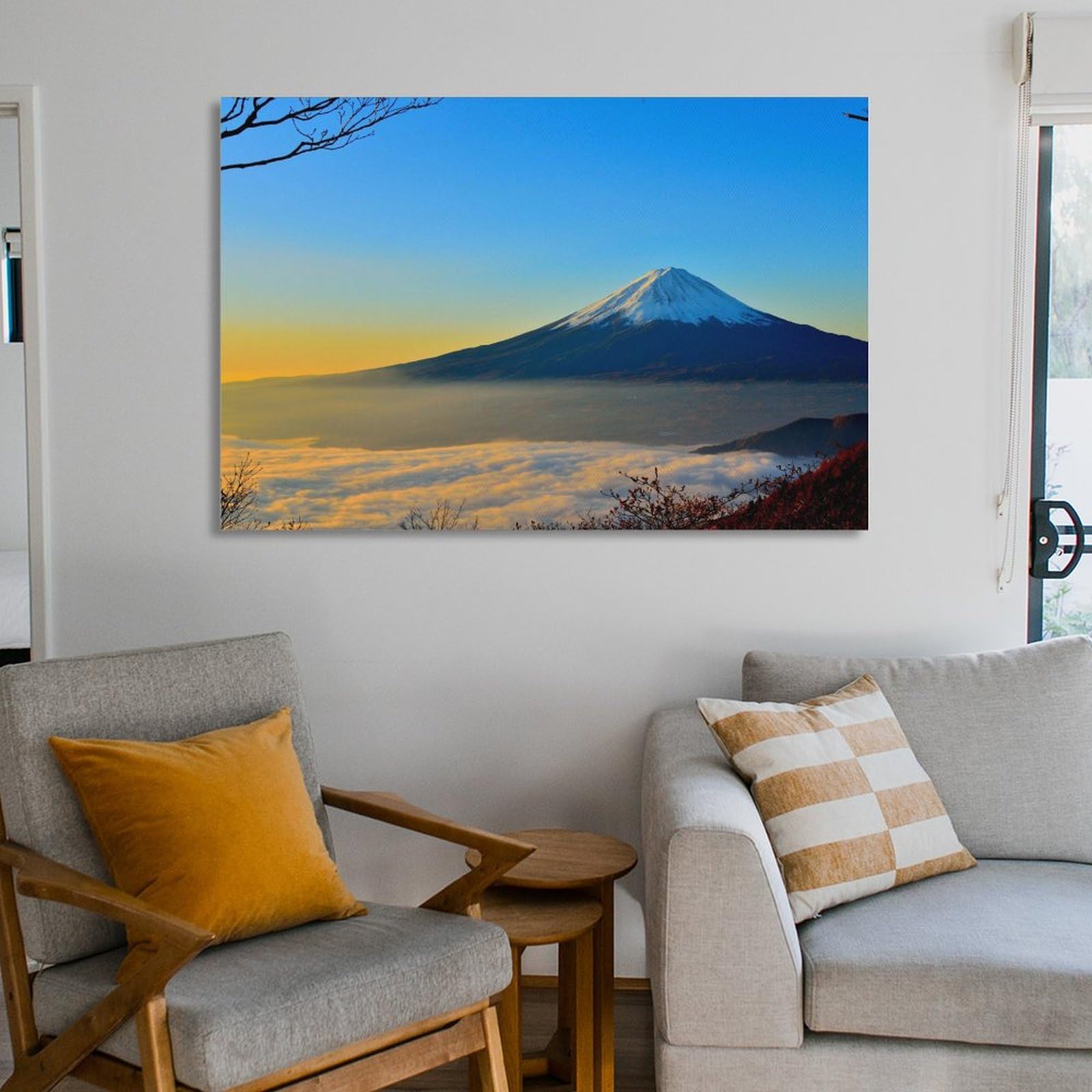 Amazon.co.jp: 富士山 白雲 絵 レイクライト 赤富士 風景画 ポスター