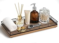 Focusonit 12x6 Acacia Wood Bathroom Vanity Tray with Iron Frame - Toilet Tank Organizer for Soap, Perfume, Countertop Storage Black