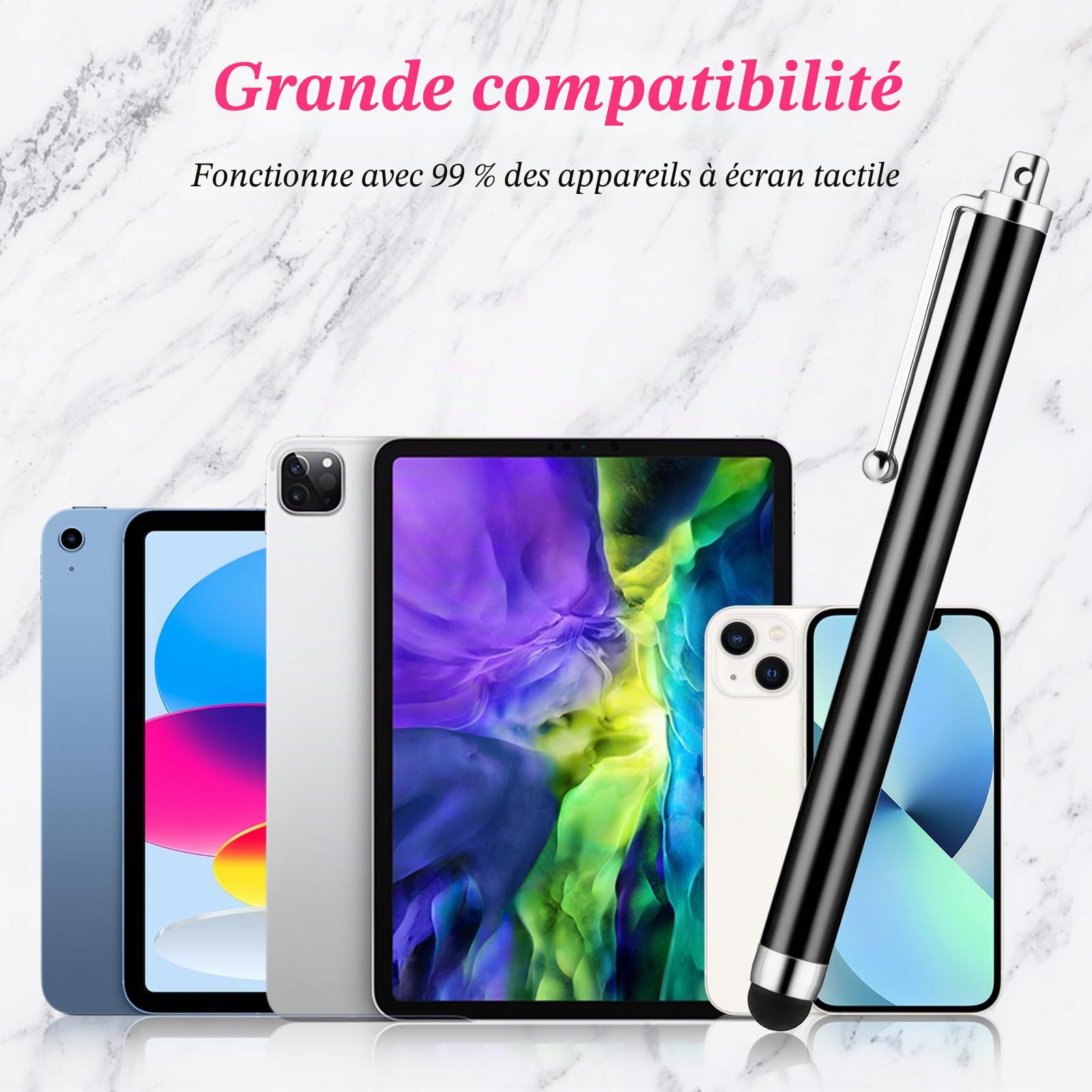Andibro Stylets Universels pour Écrans Tactiles, 2 Pièces, Compatibles Tablette Smartphone Ordinateur Portable