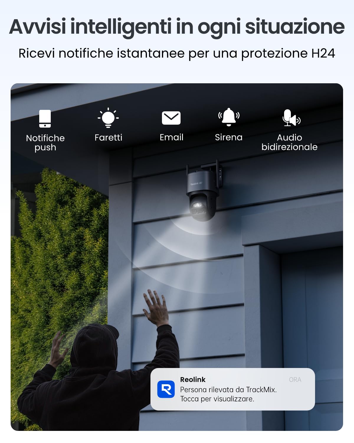 Reolink 4K Telecamera Senza Fili da Esterno a Batteria, Trackmix Grigio | 360° PTZ con Pannello Solare, Tracciamento Automatico, Doppia Lente, Visione Notturna a Colori, Rilevamento Intelligente