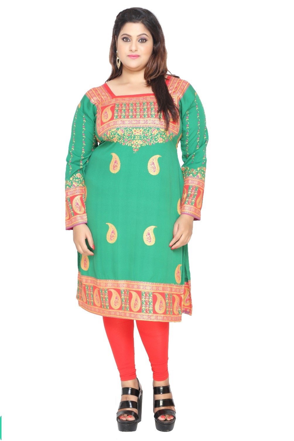 Unifiedclothes Women's Green Plus Size (Upto 9XL) Indian Pakistani Kurti Tunic Kurta Top Shirt Dress Eplus106d (Bust Size 50"|Dress Size 54" (6Xl))