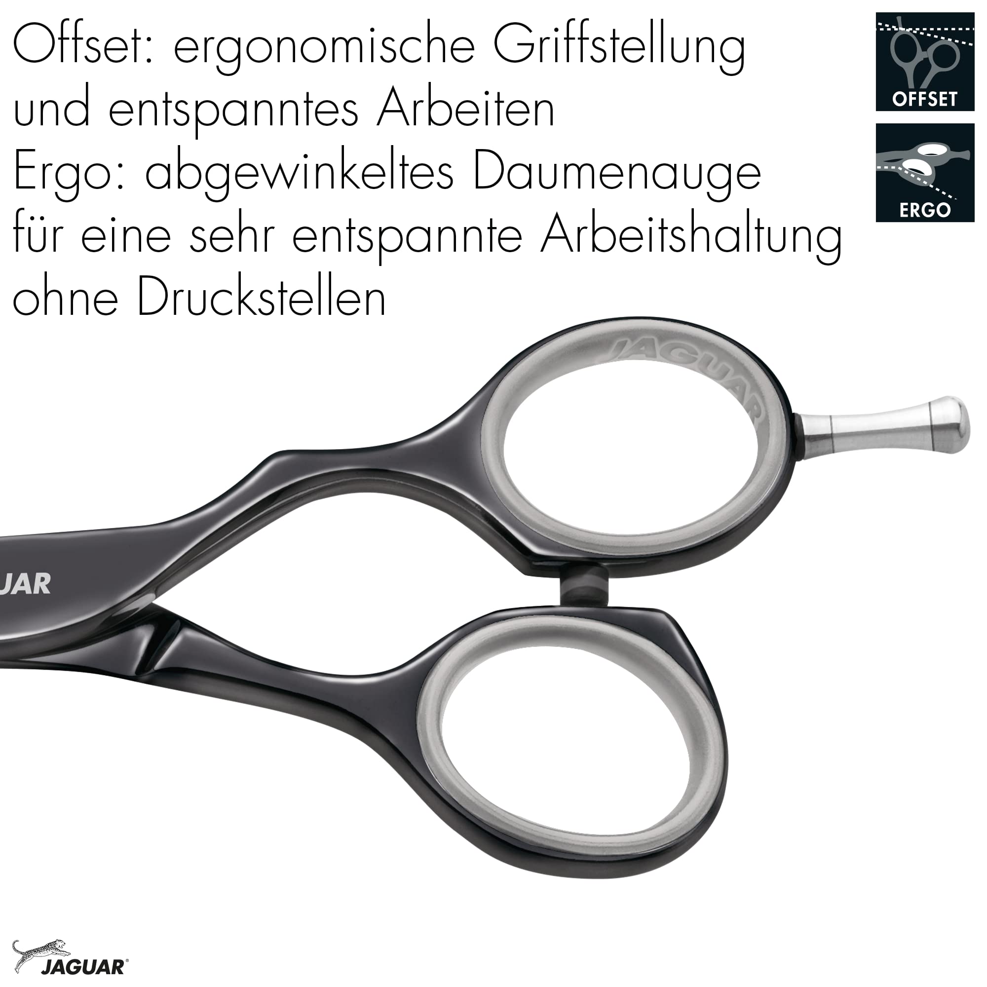 JAGUAR Tijeras de peluquería Diamond E Titan de 5,5 pulgadas | Tijeras de peluquería con diseño offset | revestimiento de titanio negro antialérgico | Fabricado en Alemania