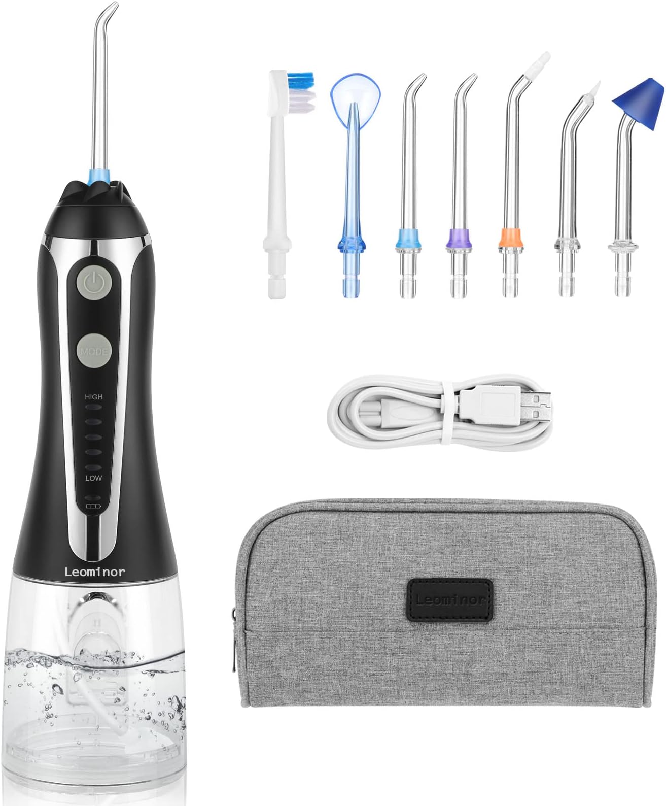 Leominor Cordless Water Flosser Professional Oral Irrigator,2021 Upgraded Electric Dental Flosser IPX7 Waterproof,with Travel Bag and 7 Jet Tips, Rechargeable for Home&Travel
