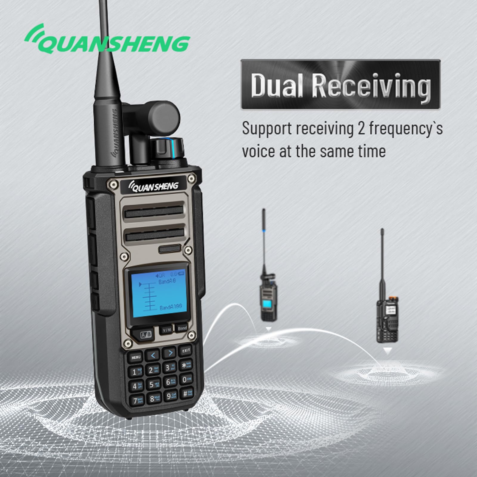 HYS Quansheng TK-11(8) Talkie-walkie VHF/UHF 10 W, port de charge de type C et batterie 3000 mAh, numéro de canal 999, analyseur de spectre, radio bidirectionnelle professionnelle