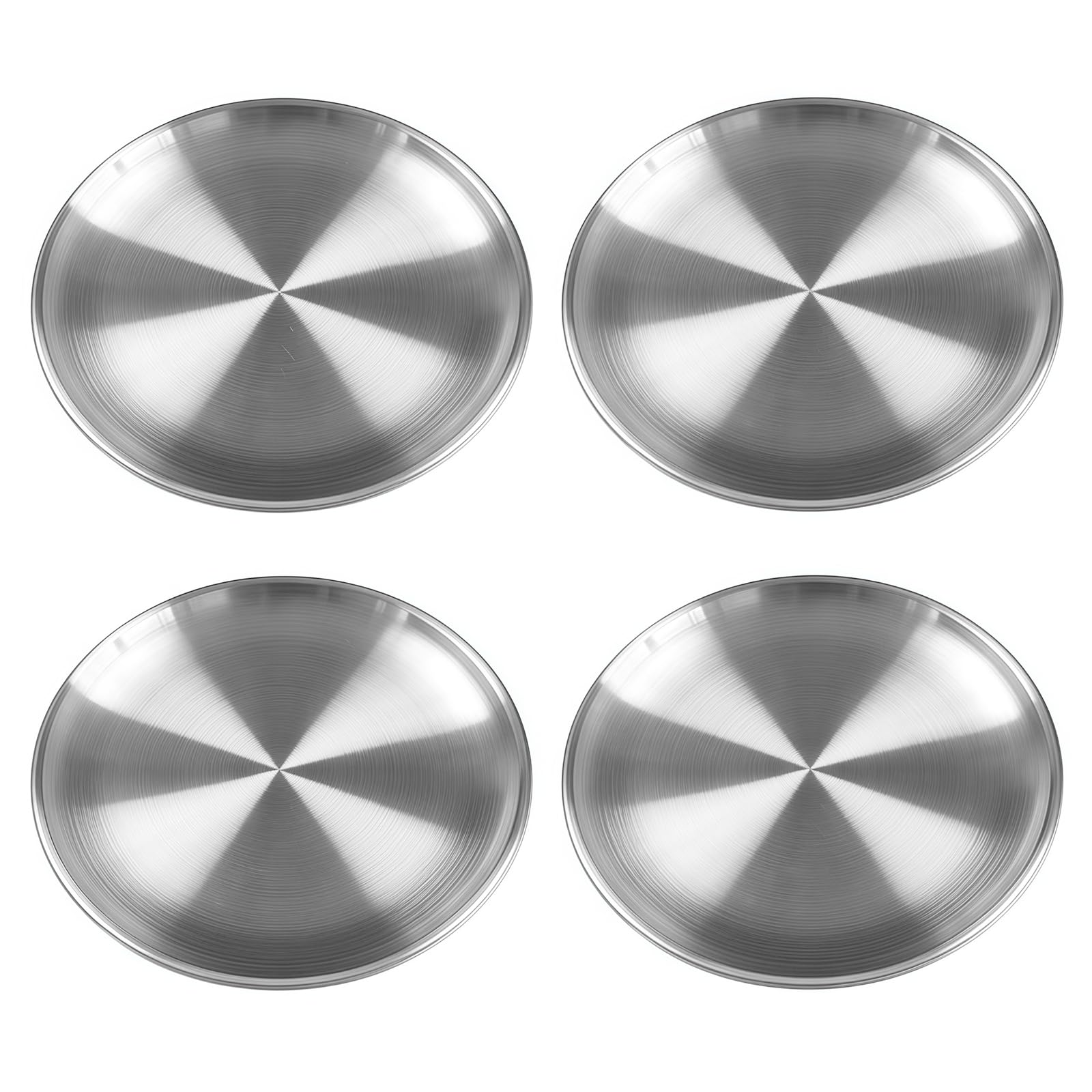 DASHENGKUI 4 Pack Stainless Steel Dinner Plates 14.5cm Round Lightweight Dishes Unbreakable Metal Plates for BBQ Picnics Parties & Camping Dishwasher Safe & Healthy (Set of 4)