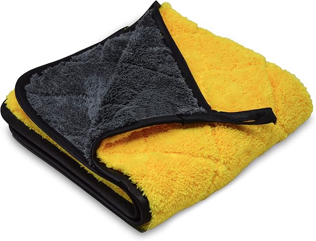 Professional Microfibre Towels for Cars Cleaning 800gsm YELLOW / GREY Diamond Pattern Washing Drying & Auto Detailing Cloths 40cmx40cm (Yellow / Grey, 1)