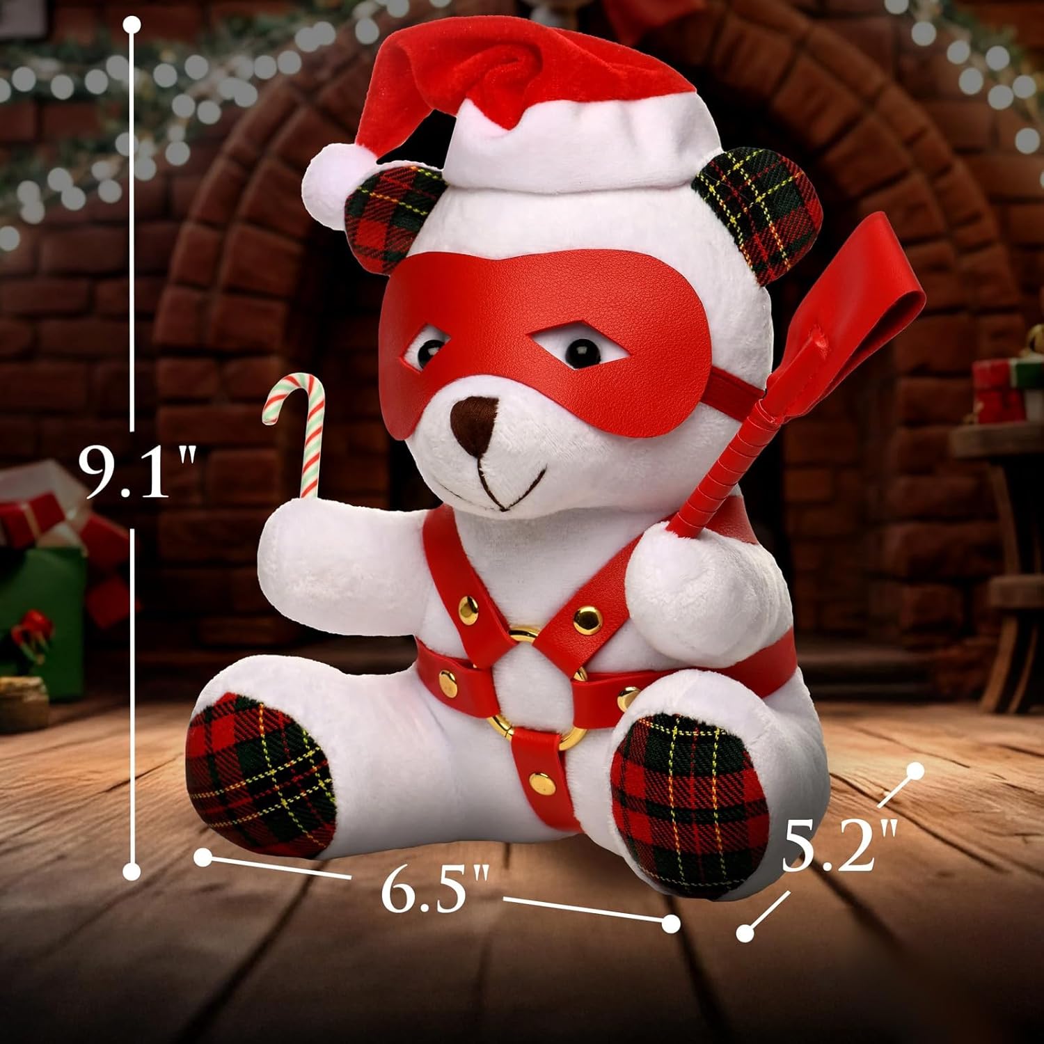 Christmas Teddy Bear with Santa Hat Candy Cane Novelty Bondage Toys Fun Birthday Decoration Stuffed Animals Plush Gifts for Girlfriend Couple Friend Holiday BDSM Teddybear Present