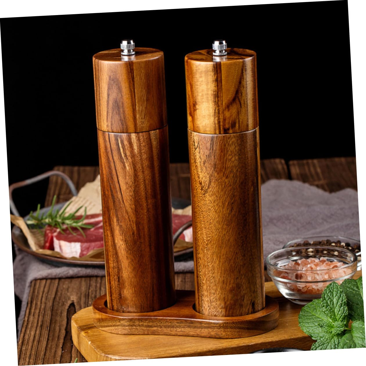 STOBAZA Manuelle Zylindrisches Keramikmahlwerk aus mit Pfeffermühle Akazienholz Design Würzen in Küche, zum