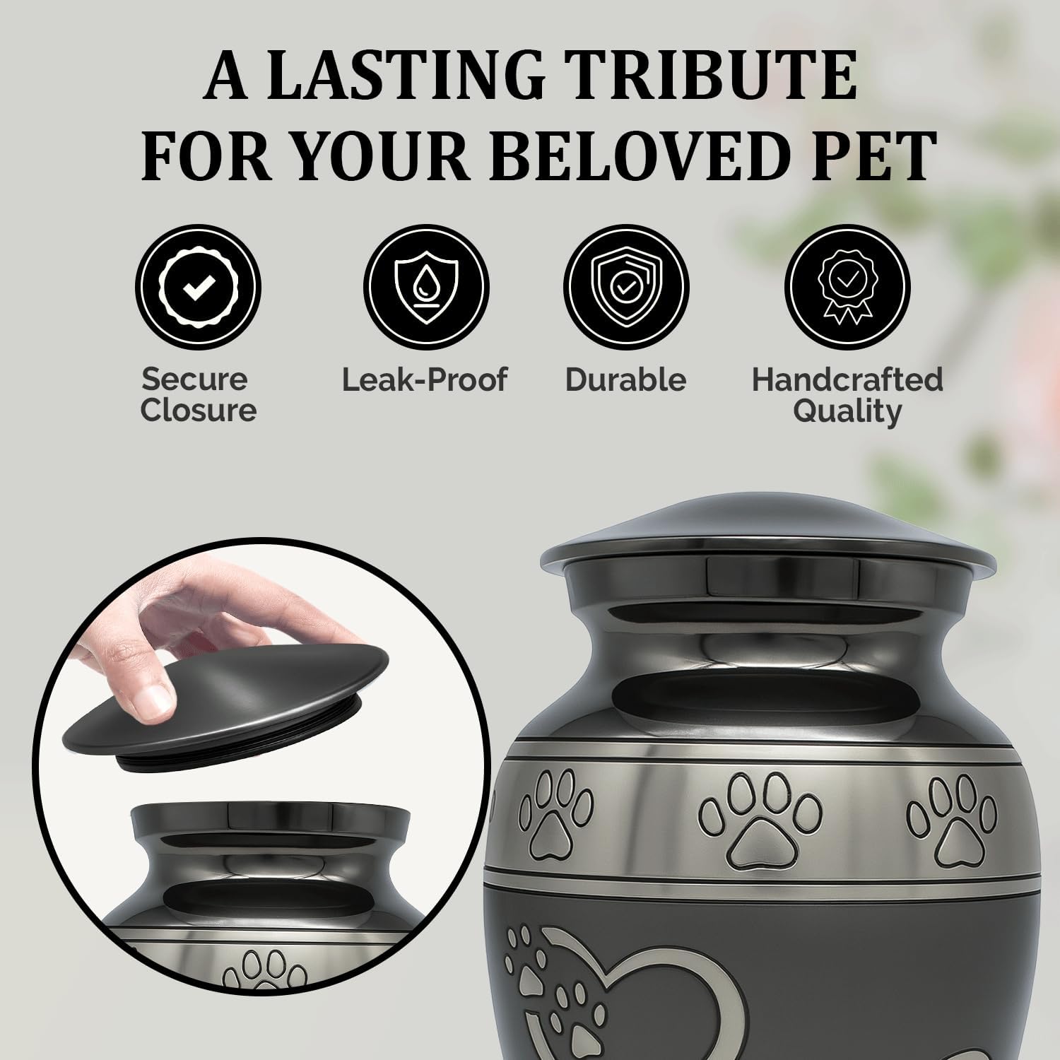 Medium Pet Ashes Urn - Cremation Urn for Dogs & Cats – Paw Print Memorial Urn - Holds Cremated Remains of Pets Up to 55 lbs - Elegant Design to Honor Your Furry Friend - Slate Gray