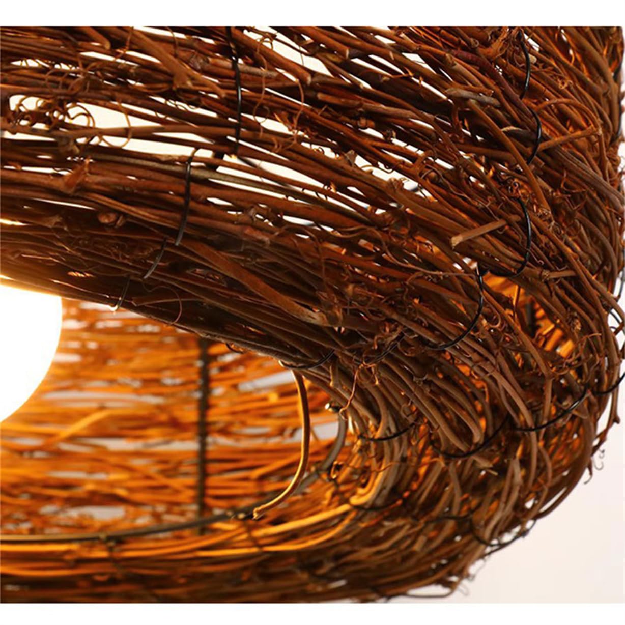Lampadario A Sospensione Creativo A Forma Di Nido D'uccello In Rattan Intrecciato Con Struttura In Metallo, Lampadario Moderno Vintage In Stile Industriale, Lanterna A Cestino In Vimini