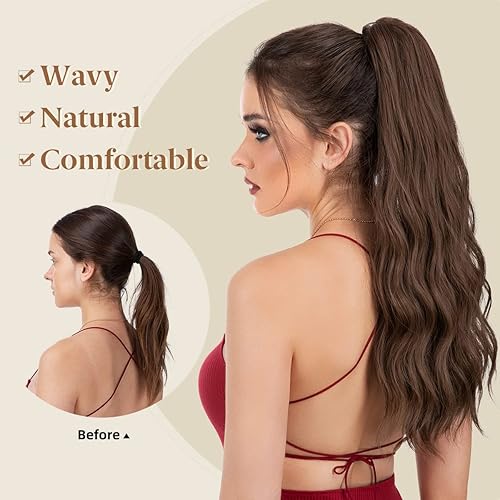 Miniatura 3 de Extensiones de cola de caballo con clip para mujer, extensiones de cabello ondulado con clip de garra de 22 pulgadas, extensiones de cabello fácil