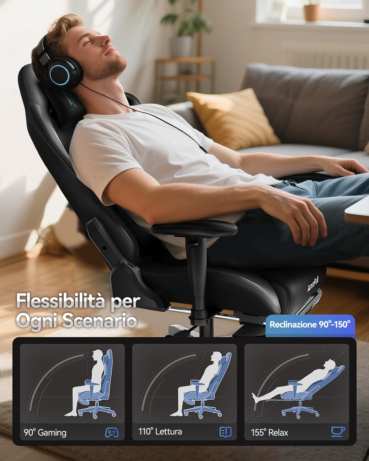 AutoFull C3 Sedia Gaming, Ergonomica Sedia da Gaming con Schienale Regolabile 155°, Supporto Lombare Ergo 3D, Poggiapiedi, Pelle PU - Design in Stile Racing (Graffiti Punk)