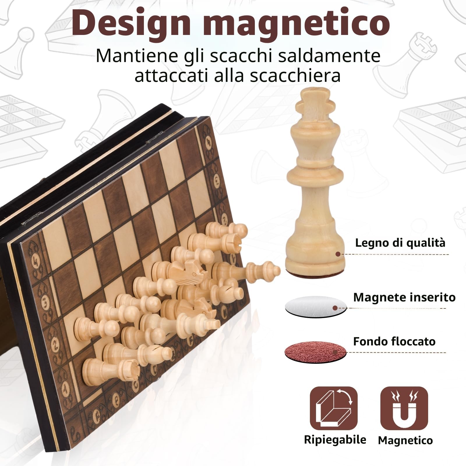 Scacchiera in Legno,3 in 1 Scacchiera Pieghevole,Magnetici Scacchi, Backgammon, Dama per Bambini e Adulti Feste Attività di Famiglia(29 * 29cm)