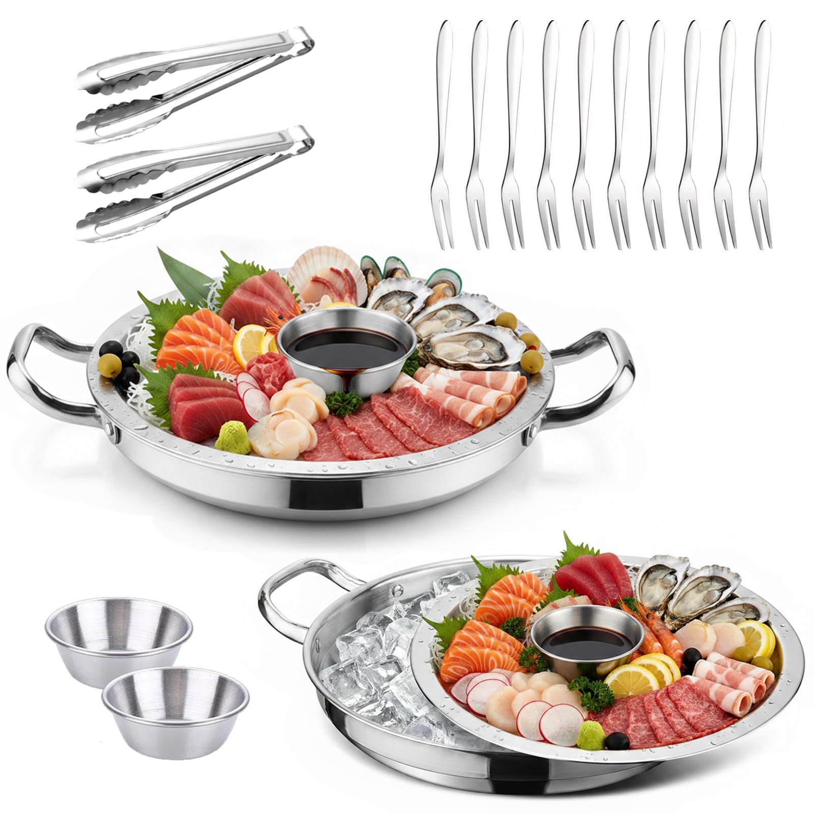 Photo 1 of Lacebloma 12-Inch Stainless Steel Serving Tray with Ice Compartment
