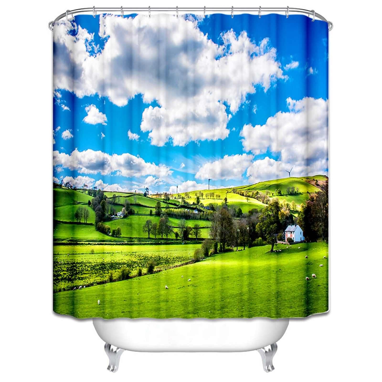 Rideau de douche anti-moisissure et imperméable en polyester bleu