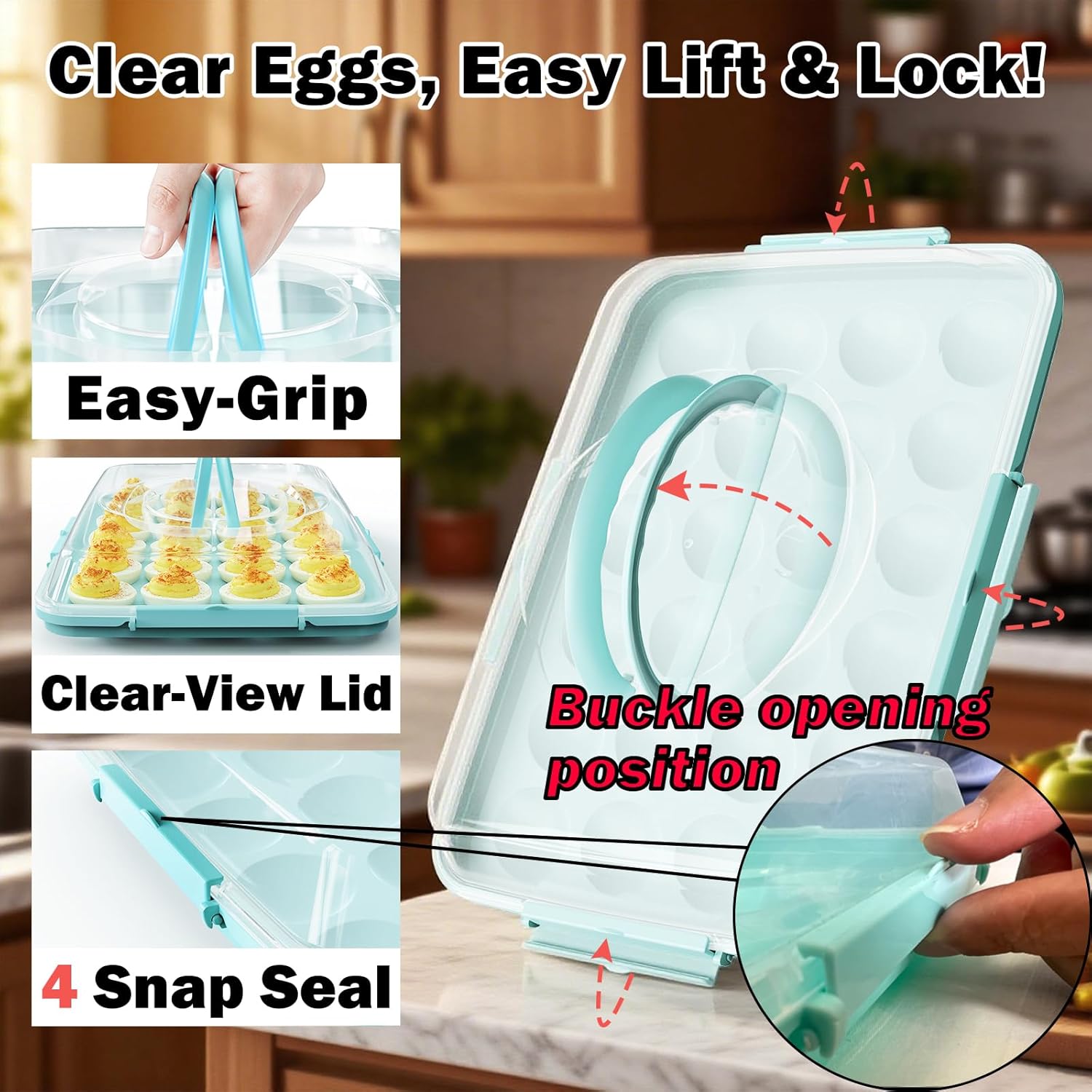 Deviled Egg Containers with Lid - Reusable Platter 2 Pack 48 Count Storage Tray with Handle for Potlucks, Tea Parties, Party, Thanksgiving, Picnics, Refrigerator, Christmas, Easter, Brunches (Blue)
