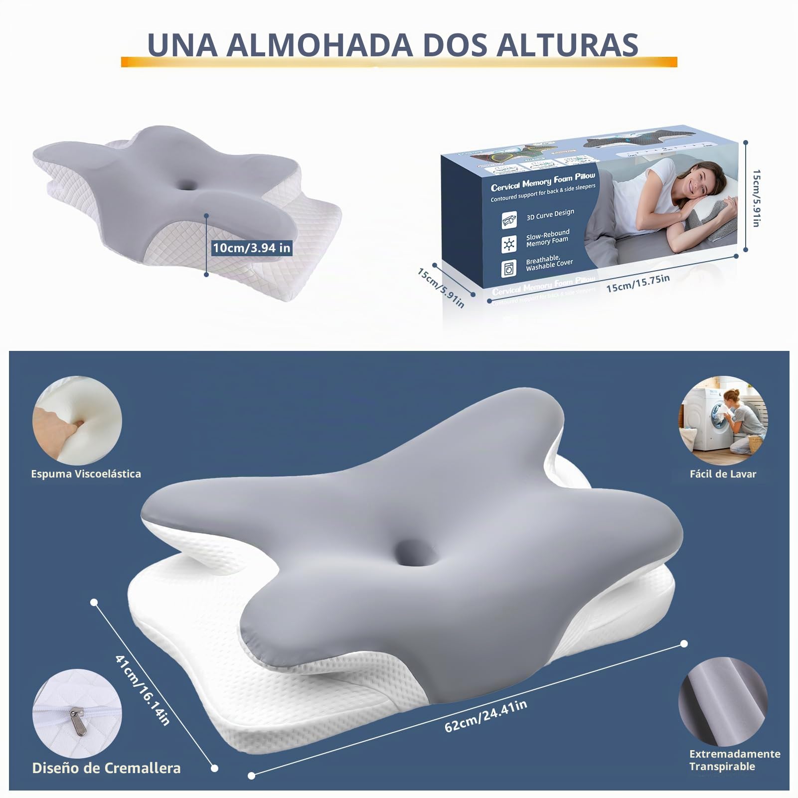 2 en 1 Almohada Cervicales y Cuello, Almohada de Espuma Viscoelástica, Almohada Cervical, Diseño Mariposa, Puede Aliviar el Dolor de Cuello, para Soporte de Cabeza Cuello Hombro