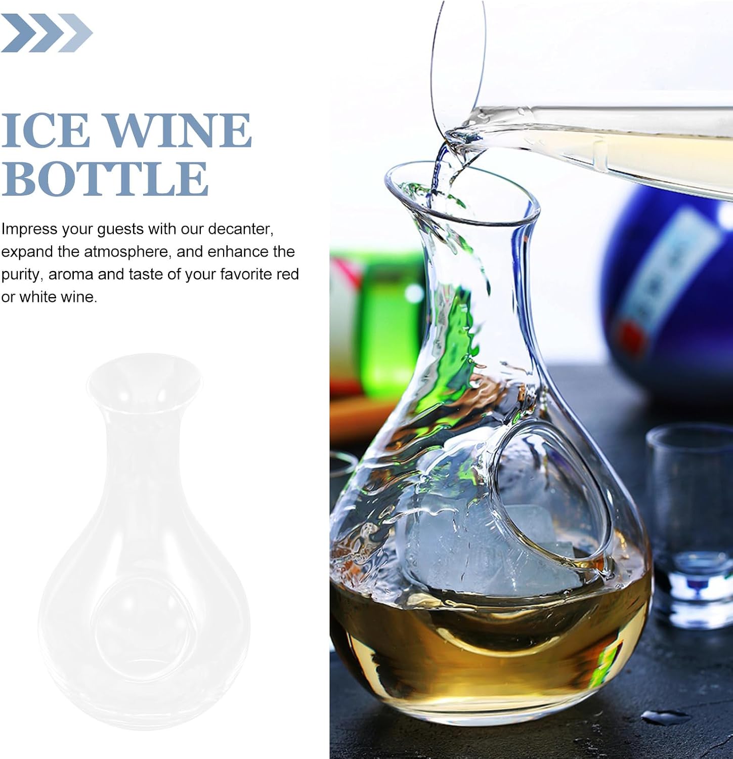 VALICLUD Japanese Style Ice Wine Bottle Decanter with Ice Chamber Glass Wine Pourer 6.3Oz Cold Server for Home Bar Restaurant Entertainment