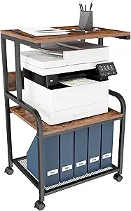 Waissdea Printer Stand, Large Printer Table with Storage Shelf, 3 Tier Rolling Printer Cart, Stand for Heat Press Microwave, Under Desk Storage for Scanner, Fax Machine, Books, Files