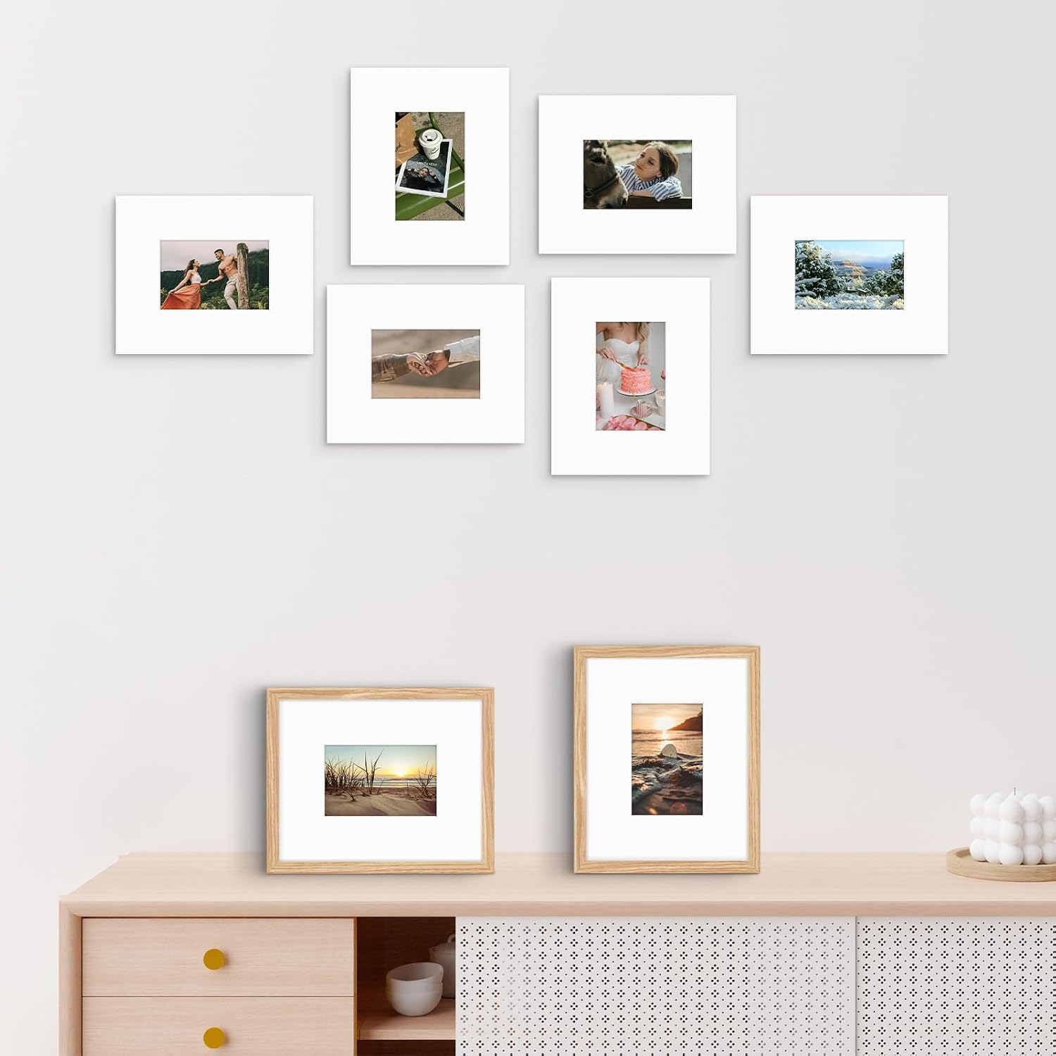 Space Art Deco, 5 Pack 8x10 Picture Mats for 4x6 Photo, Acid Free White Core Bevel Cut 4-Ply Thickness, Signature Mat Board Matte for Artwork (White)
