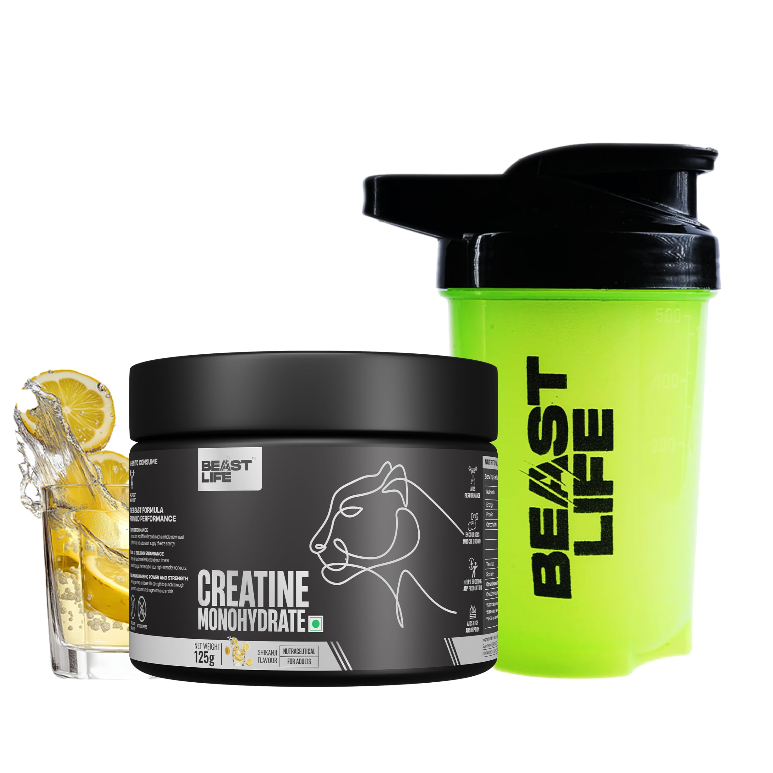 BeastLife Micronised Creatine Monohydrate with Free Shaker | 125g | 33 Servings | Shikanji | NABL Lab Tested | Rapid Absorption for Muscle Strength & Athletic Performance | Super Micronised Creatine Powder-image-29